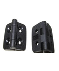 Close-up of Ten Pack Mini Cabinet Door Folding Hinges Set, lightweight plastic, black finish, for small cabinets, DIY projects