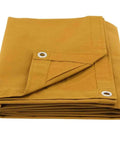 Folded 8 By 10 Tan Canvas Tarp, 12oz Heavy Duty Polyester, Water Resistant And Breathable, Double Stitched Seams, Outdoor Shelter