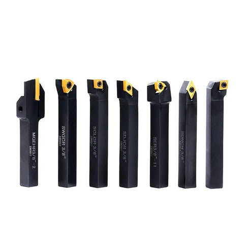 7 Piece 3/8 Inch Shank Indexable Carbide Lathe Turning Tool Set With Heavy Duty Holders And Solid Grip Inserts For No Nonsense Steel Removal And Badass Machine Shop Precision