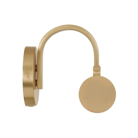 Capital Lighting 658211MA Morgan Wall Sconce Photo Light, matte brass design, 19" H x 22" W, showcasing curved arm and round shade.