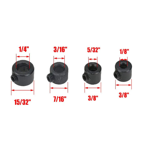 Heavy Duty Drill Stop Collar Set With Wrenches For Woodworking 24 Piece Eight Sizes One Eighth Inch Five Thirty Seconds Inch Carbon Steel view