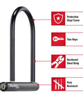 Six And One Eighth Inch Wide U Lock With Eight Inch Shackle For Bikes Heavy Duty Bicycle Lock With Hardened Steel Body Weatherproof Outdoor Security Includes Carrier Bracket For Easy Transport.