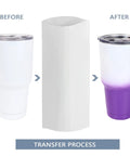 50 Pack 7X11 Inch Sublimation Shrink Films For 30 Oz Tumblers Super Easy Full Wrap Heat Transfer Prints Hella Durable showcasing the before and after of tumblers.