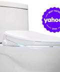 Top Shelf Elongated Bidet Toilet Seat In Crisp White With An Ultra Low Profile Setup, mounted on a ceramic toilet.