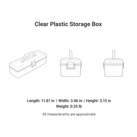 Grab And Go Clear Plastic Storage Box With Handle, Portable File Organizer dimensions diagram, 11.8 x 3.5 x 4.7 inches