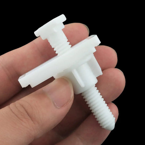 Premium Built Tough Rectangular White Plastic Toilet Seat Hinge Bolts With Nuts And Washers Blind Hole Mounting for easy installation.