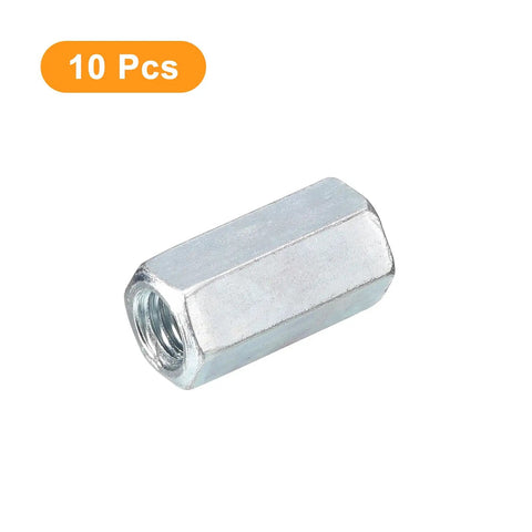 M6 Hex Coupling Nuts Set, 10 Pack, Galvanized Carbon Steel Threaded Rod Couplers For Furniture, Electronics, And Industrial Projects, Built Tough For Any DIY Build, 10mm Across Flats