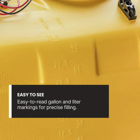 Easy-to-read gallon markers on the 25 Gallon Platinum Spot Sprayer With Prime Pump, ensuring accurate filling for heavy duty use.