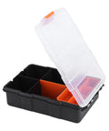 Two Layer Plastic Tools Organizer Box For Garage And Workshop with open clear lid and compartment dividers