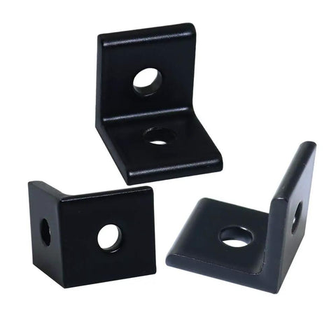 2 Hole Black 90 Degree Inside Corner Bracket Kit For 2020 Aluminum Extrusion 20x20 Profile With 6mm Slot in close-up view