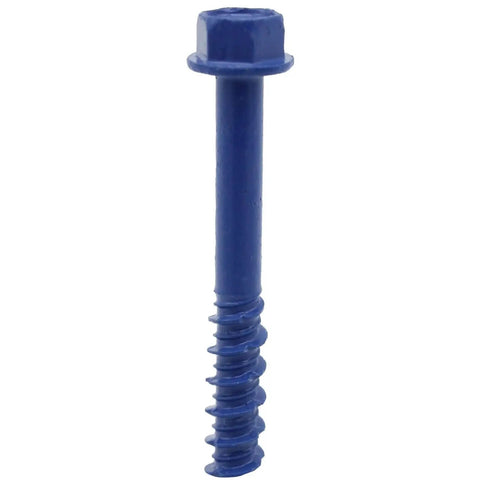 Blue Concrete Anchor Screws 1/4 Inch By 2.75 Inch Hardened Carbon Steel Masonry Fasteners Anti Rust Finish close-up view.
