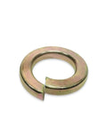 3/8 Inch Grade 8 Yellow Zinc Plated Steel Split Lock Washer, heavy duty anti slip fastener for tough jobs.