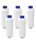 Kick Up Your Daily Grind With This Premium Water Filter Replacement For Coffee Machines That Softens Hard Water And Delivers Hella Smooth Flavor To Make Every Cup Hit The Spot For Home Baristas - five white filter cartridges with blue tops.