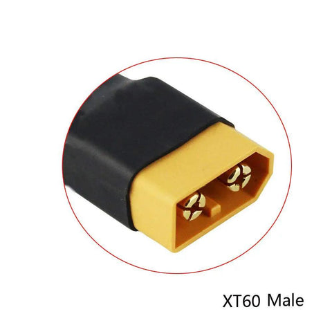 Close-up of an XT60 male connector, part of 4 Pack XT60 To XT90 Battery Adapter Connectors For RC Lipo, ESC And Charger.
