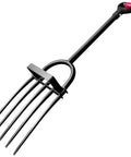 Heavy Duty Garden Fork With Five Diamond Point Tines, 45 Inch Long Hand Tiller, slip foot plate visible, black handle