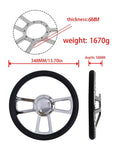 13.8 Inch Racing Steering Wheel With 6 Bolt Mount JDM Style Red Grooved Spokes And Horn Button Durable PU Grip specifications