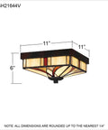 Finley Two Light Valiant Bronze Flush Mount With Multicolored Tiffany Glass Shade, 11x11x6 inches, for Traditional Hallways