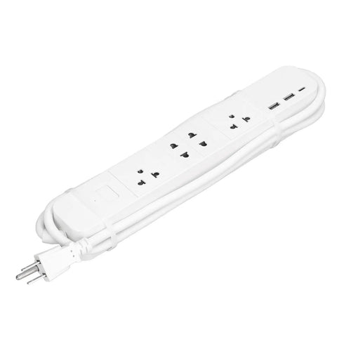 Smart Power Strip With WiFi And Bluetooth Remote Access, Voice Activated Outlets, Quick Charge USB And Type C Ports, App Managed Surge Blocker, white, multiple outlets.