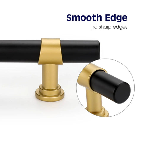 Slick Black And Gold Barrel Cabinet Pulls 10 Pack Featuring Heavy Duty Zinc Alloy Build And No Hassle Mounting For Sleek Kitchen Drawers And Bathroom Vanities, showing smooth edges.