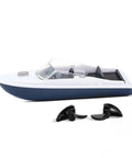 Power-Packed 2-Pack CNC Machined RC Boat Propellers For Forward And Reverse Motion Semisubmerged Design High-Performance Electric Boat Props 32mm Diameter Durable Materials next to a toy boat.