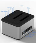 Straight Up Aluminum Docking Station For 2.5 And 3.5 Inch HDD And SSD With USB 3.0 Hot Swap Ready Rock Solid External Case showing top view with dual bays and ports.