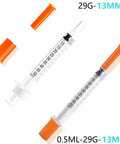 Rugged 10 Pack Half Ml Syringes Matched With 29 Gauge Half Inch Needles offer accurate liquid measurement with 29G tips.