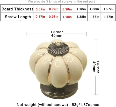 Super Slick Vintage Ceramic Pumpkin Cabinet Knobs 6 Piece Set, ivory 40mm round drawer pull for kitchens and bathrooms.