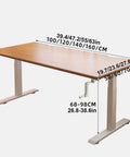 Get Your Posture Locked In With This Cherry Wood Manual Standing Desk And Straight Up Game Changing Crank Lift Mechanism For Home Offices Or Bedrooms Boasting A Foldable Handle And Massive Work Surface, showing height adjustments and dimensions.