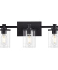 Three Light Black Vanity Light With Clear Glass Shade For Bathroom Living Room Hallway And Bedroom Slick Waterproof Metal Sconce