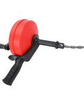 Heavy Duty Drain Auger With 10m Coil Spring And Twin Modes for knocking out stubborn clogs, featuring a red reel and black grip.