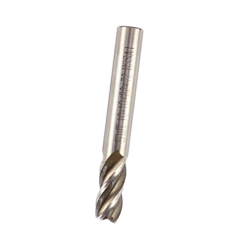 End mill bit, 10mm diameter, 4-flute HSS with straight shank, side view