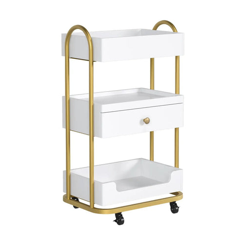 Salon Trolley Cart With Three Trays And One Drawer Mobile Hair Styling Station On Two Lockable Wheels Pro Grade
