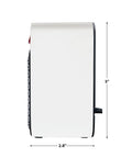 Side view of Desk-Friendly 250W Personal Space Heater, compact white design, dimensions 5" height by 2.8" width, ideal for small rooms.