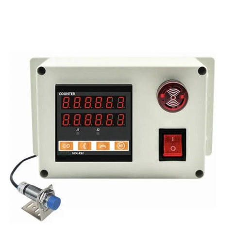 Heavy Duty Rotary Encoder With 300 Ppr Digital Length Counter display showing measurement readings with relay output.