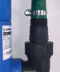 Close-up of Heavy Duty Submersible Sump Pump For Clean Or Dirty Water With Built In Auto On Off Switch, hose connection detail.