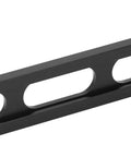Dead Nuts Heavy Duty Aluminum Woodworking Planing Stop Set For Mft Workbench Milling And Cutting Secure Zero Play Hold Down Clamps showing black aluminum with holes.
