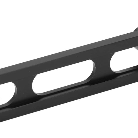 Dead Nuts Heavy Duty Aluminum Woodworking Planing Stop Set For Mft Workbench Milling And Cutting Secure Zero Play Hold Down Clamps showing black aluminum with holes.