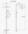 Premium Thermostatic Shower System With Led Digital Display Rainfall Head Wall Mounted Bathroom Faucet Set dimensions diagram.