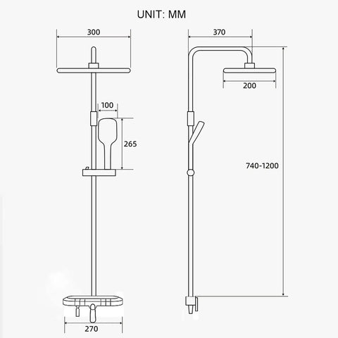 Premium Thermostatic Shower System With Led Digital Display Rainfall Head Wall Mounted Bathroom Faucet Set dimensions diagram.