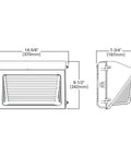 Technical drawing of Outdoor LED Wall Pack Light With Adjustable CCT 3000K 4000K 5000K And Lumens From 4000 To 7800