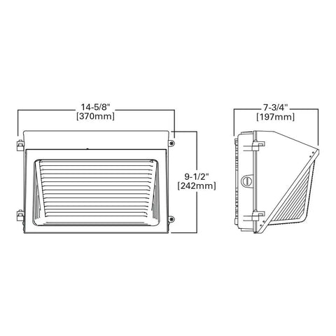 Technical drawing of Outdoor LED Wall Pack Light With Adjustable CCT 3000K 4000K 5000K And Lumens From 4000 To 7800