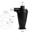 Cyclone Dust Separator Collector With Universal Flange For Vacuum Cleaners Keeps Dust And Tiny Debris From Packing Your Filter Easy Install Tight Seal Built For Home And Industrial Cleanup with dimensions and drill hole diagram.