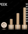 Top Tier PEEK Plastic Hex Socket Bolts And Cap Head Screws Metric Fastener Set With Hella Tough M5 X 12mm Design displayed in various sizes.