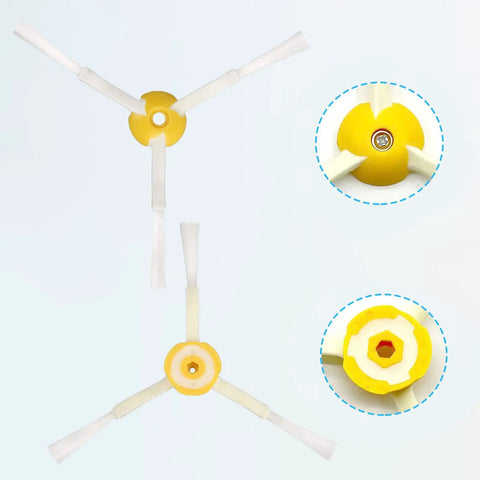 All In One Replacement Parts Kit For Roomba 600 And 500 Series Vacuum Cleaners side brushes close-up and top view