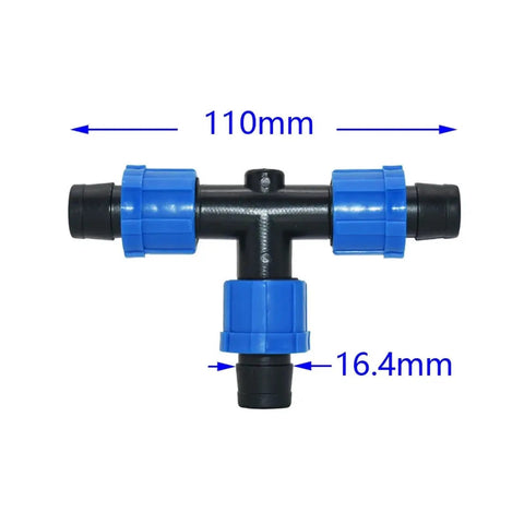 25Pcs 16mm Drip Tape Connectors Kit With Elbow End Plug Straight Tee Water Splitter Fittings Adapters For Garden Irrigation Systems No Leak Quick Install Plastic Hose Lock Nut, 16mm tee connector