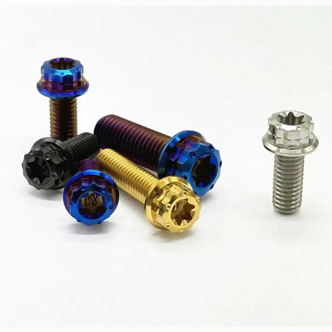 6 Pcs Gold Titanium Bolts M6X50mm T30 Torx Flange Screws Built Like A Tank For Street Rods Machine Shop Grade Gear with colorful finishes.
