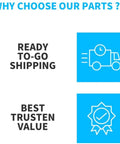 Image with text advertising ready-to-go shipping and trusted value for Chevrolet hood hinges set for 1963-1967 GM cars.