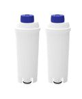 Kick Up Your Daily Grind With This Premium Water Filter Replacement For Coffee Machines That Softens Hard Water And Delivers Hella Smooth Flavor To Make Every Cup Hit The Spot For Home Baristas, showing two white water filter cartridges with blue tops.