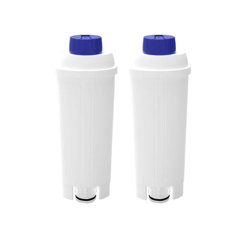 Kick Up Your Daily Grind With This Premium Water Filter Replacement For Coffee Machines That Softens Hard Water And Delivers Hella Smooth Flavor To Make Every Cup Hit The Spot For Home Baristas, showing two white water filter cartridges with blue tops.