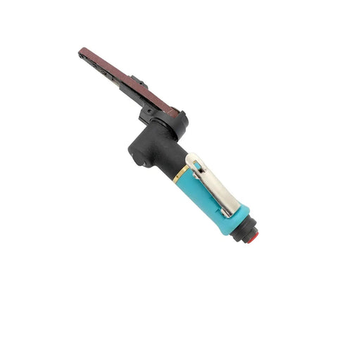 Mini Pneumatic Belt Grinder Sander Tool With Grit Belts For Polishing Metal, handheld design with sanding belt for rust removal.